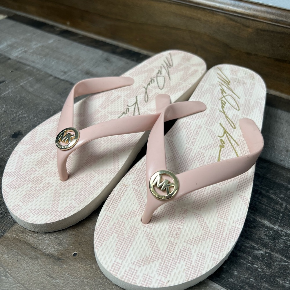 Michael Kors Blush Flip Flops with Gold Accents